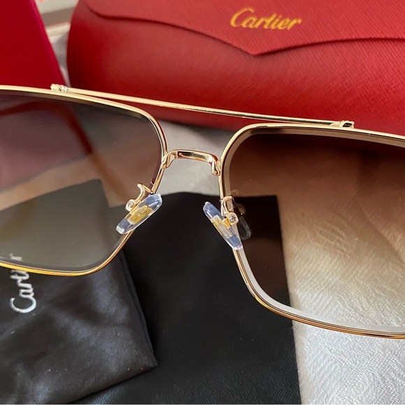 Cartier Wooden Temple Brown Square Sunglasses - Picture 3 of 9